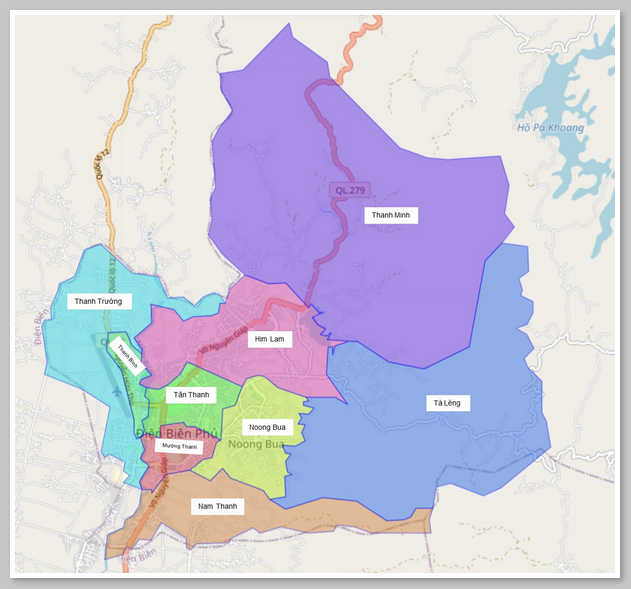 Bản đồ hành chính thành phố Điện Biên Phủ